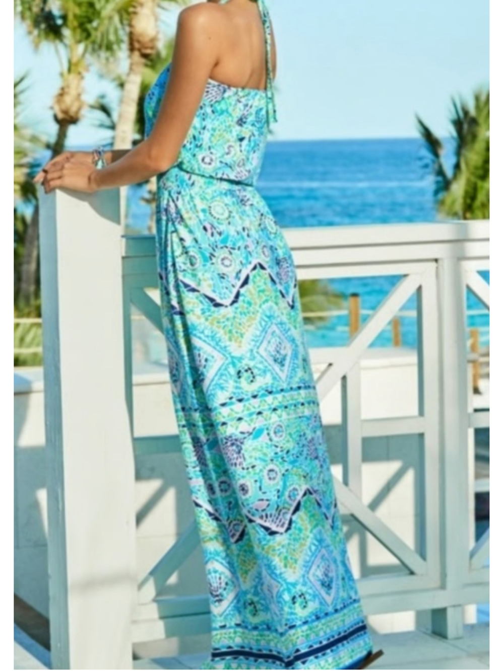 Lilly Pulitzer Marnie Blue Ibiza Halter Strapless Maxi Dress XS - Picture 2 of 7